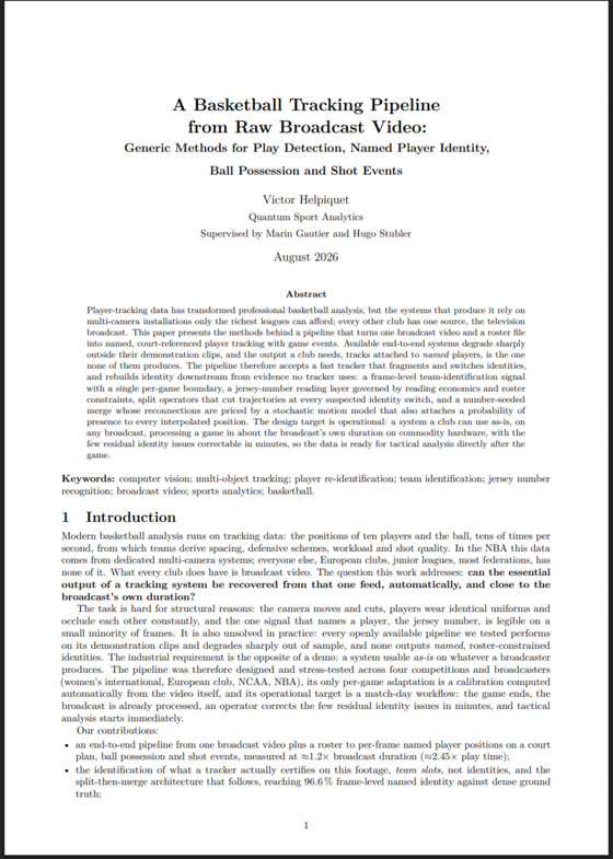 First page of the basketball tracking paper